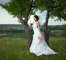 Bride in nature in a wedding dress