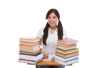 Friendly Hispanic College student with books