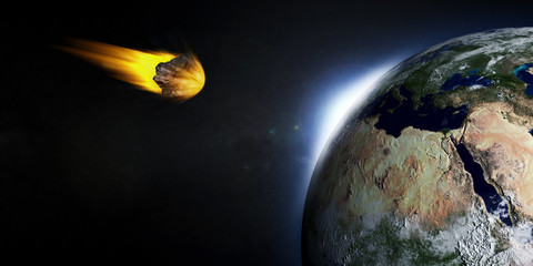 3D Illustration of Falling Asteroid on Earth