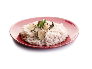 rice with truffle over red dish