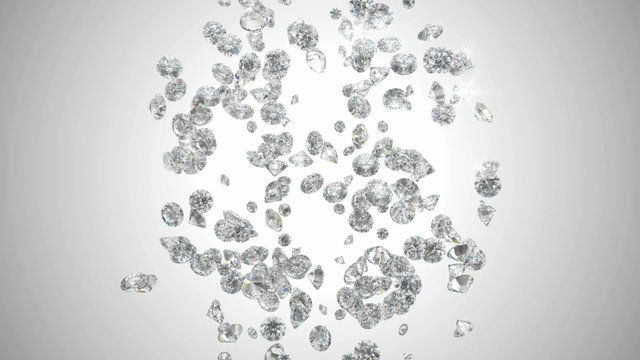 Diamonds US dollar symbol scattering with slow motion