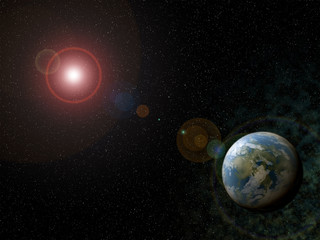 Sunlight - blue planet with sun flare