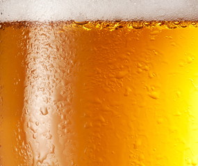 Drop and foam of beer as background.