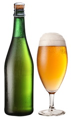 Glass and bottle of light beer