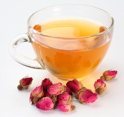 Cup of tea and tea roses.