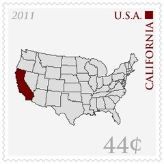 USA-Karte als Briefmarke, Kalifornien