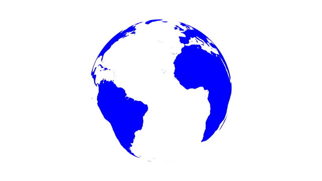 World Map Wraps to Spinning Globe (white background)