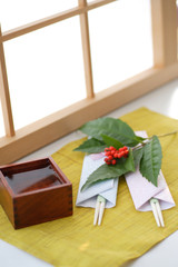 雪見障子と南天