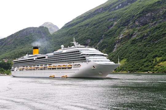 Ship in fjord.