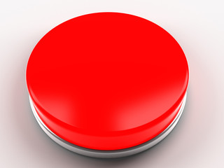 Red button with a metal rim on a white background