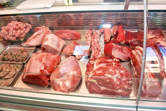 counter of the butcher shop