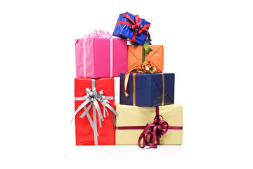 Pile of gift boxes of various sizes and colors