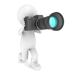 3d little human character with a camera.