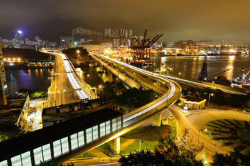 Fototapeta na wymiar Cargo Terminal and highways in Hong Kong