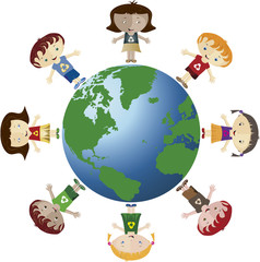 Obraz premium Globo terrestre e crianças
