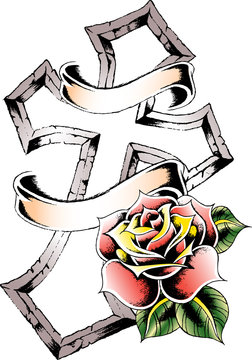 cross with rose design