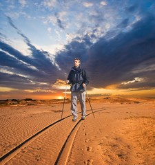 traveler in a sand desert