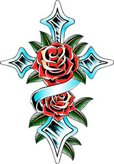 cross with rose design