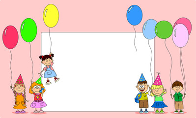 Obraz na płótnie Canvas детей держать воздушные шары, открытки, вектор