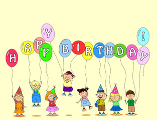 Obraz premium детей держать воздушные шары, открытки, вектор