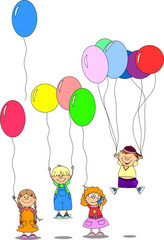 детей держать воздушные шары, открытки, вектор
