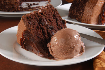 Chocolate cake with ice cream