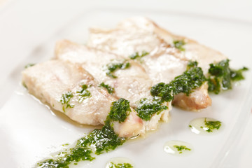 sturgeon with spinach sauce