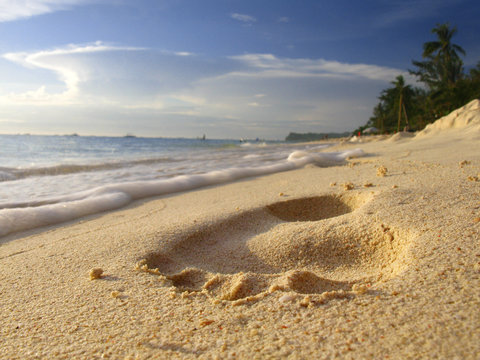 Foot Print on Striking Tropical Sand Beach