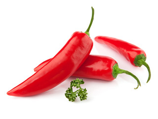 three red hot chili pepper isolated on a white background