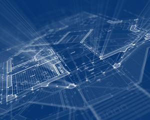 house plan blueprint & rays of light