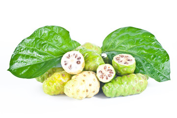 fresh noni fruit on white