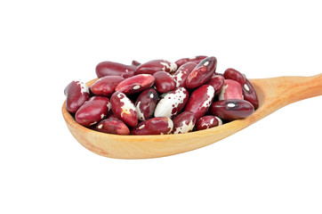 Kidney bean in wooden spoon, isolated on white background