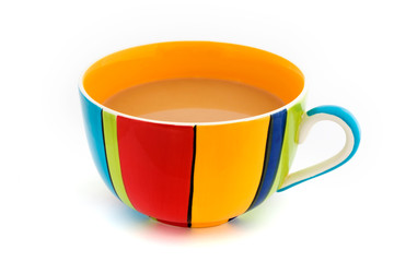 Stripy coffee cup isolated on white