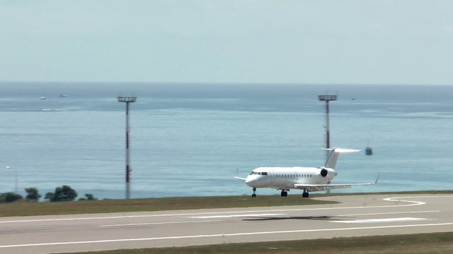 landing plane near the sea