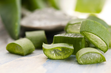 aloe vera juice with fresh leaves