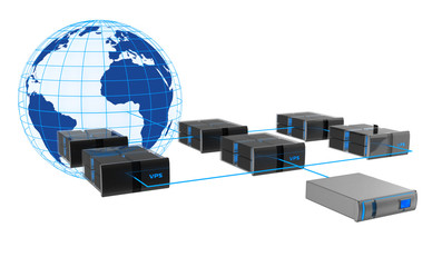 Server con VPS (virtual private server) connessi alla rete web - obrazy, fototapety, plakaty