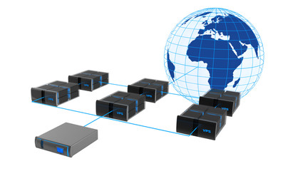 Server con VPS (virtual private server) connessi alla rete web - 34095955