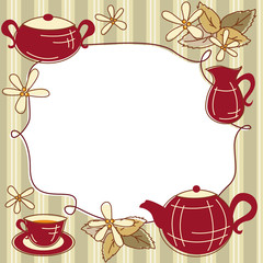 Menu сard with teapot, cup of tea and place for text - 34098335