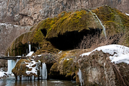 Amazing waterfall in Armenia in the winter, Nagorno Karabakh