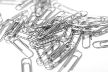 Paperclips on white background