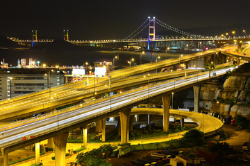 Fototapeta na wymiar freeway and bridge at night