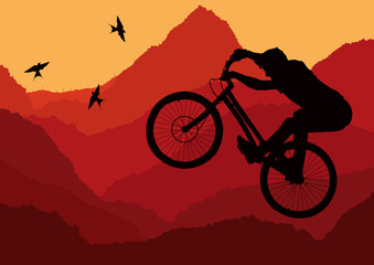 Obraz premium Mountain bike rider in wild nature landscape
