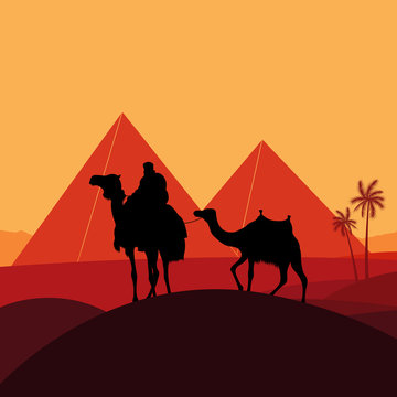 Bedouin camel caravan in wild africa