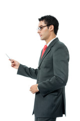 Portrait of showing businessman, isolated on white