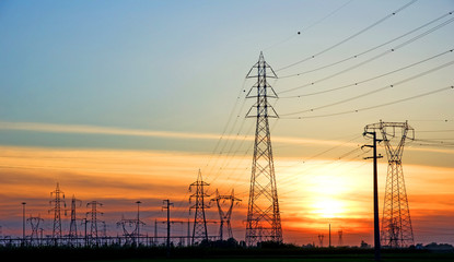 Ravenna, transmission lines at sunset.