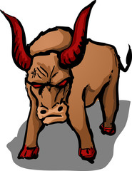 Angry brown bull illustration