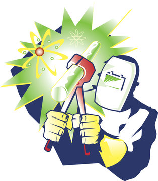 welder welding green metal with sparks clip art preview