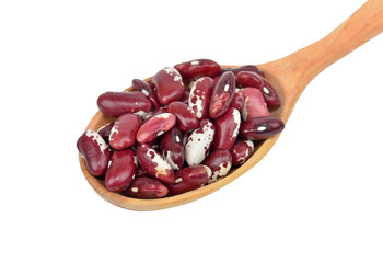Kidney bean in wooden spoon, isolated on white background