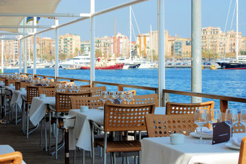 restaurant on quay of port of barcelona, Port Well, spain - 34119778