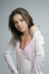 beautiful young model showing shoulder